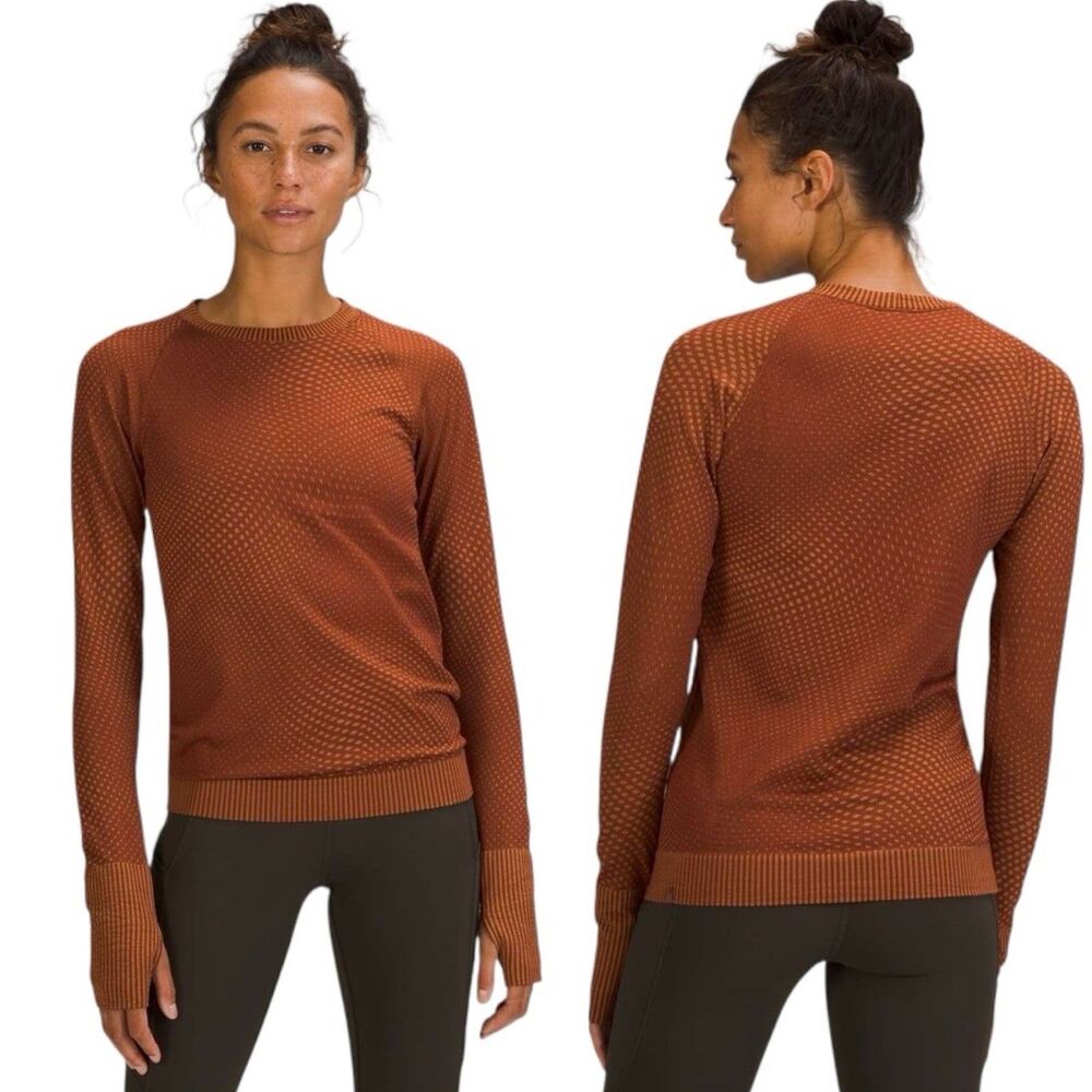 Lululemon Rest Less Pullover Grid Warp Date Brown Long Sleeve Fitted Top Size 4